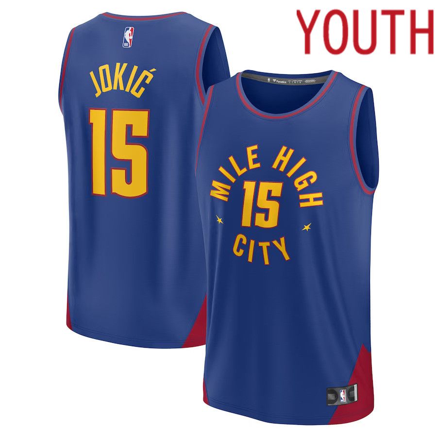 Youth Denver Nuggets 15 Nikola Jokic Fanatics Branded Blue Fast Break Player NBA Jersey